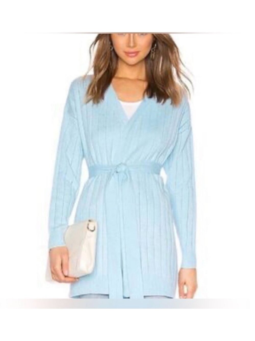 light blue wrap sweater cardigan XS S cozy fall basics lovers and friends
